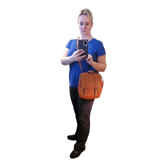 Cognac Brown Crossbody Backpack - Picture 8 of 12